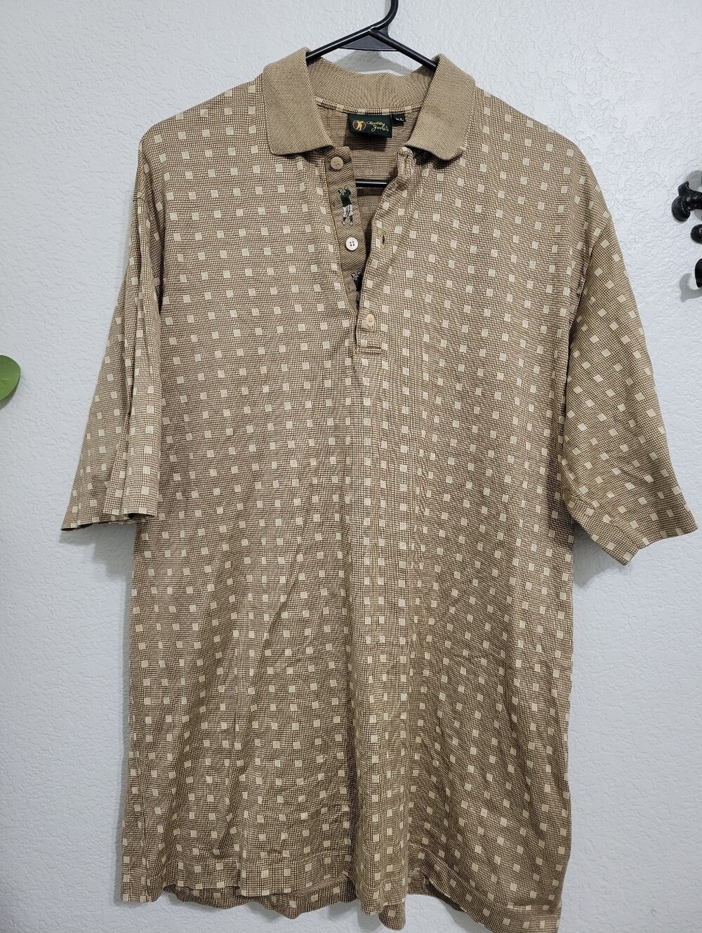 Vintage 1990's BOBBY JONES Tan Beige Check-Pattern Polo
